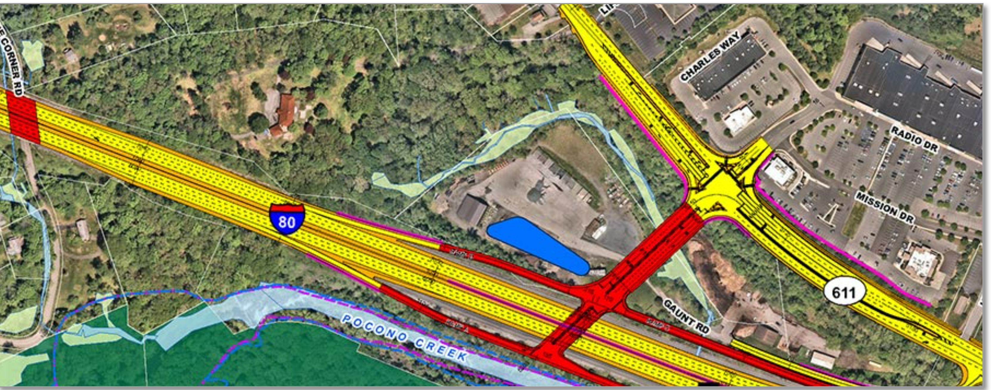 I-80 and PA 611 interchange context near the Stroudsburg commercial corridor